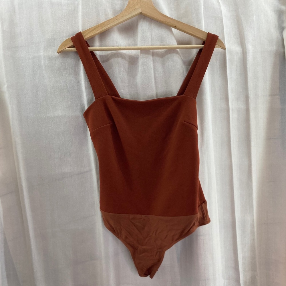 Lulus Bodysuit Rust Brown Symbolize Sleeveless Square Neck‎ Stretch Small NWT